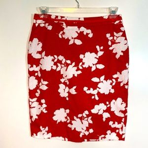 TALBOTS Red and White Floral Skirt, Size 8, NWOT